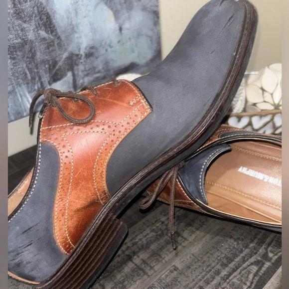 Johnston Murphy Navy Suede Leather Saddle Oxford Mens Dress Shoe Size 11M - Picture 5 of 9